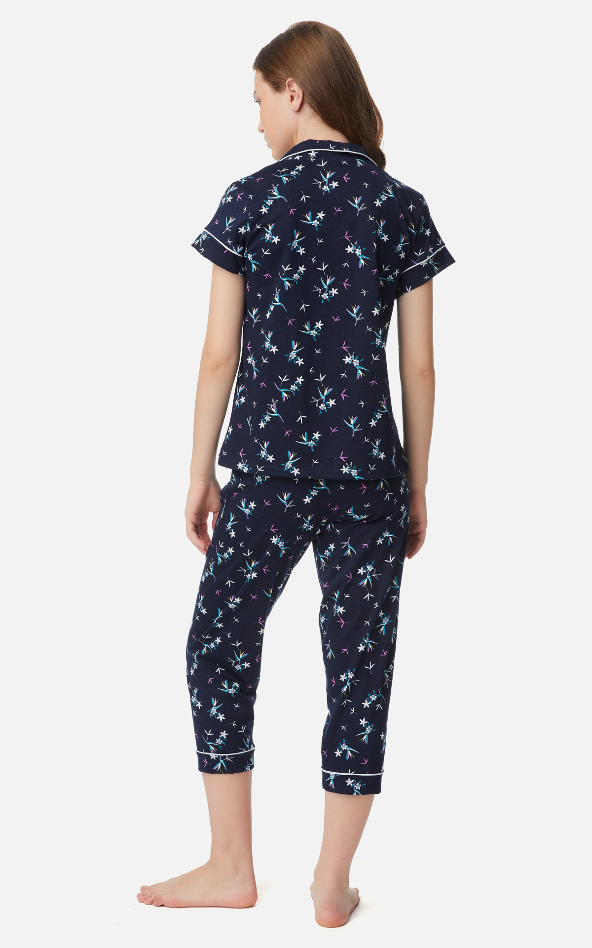 Woman Pyjama Summer Floral Short Sleeve Capri Printed Buttoned Women's